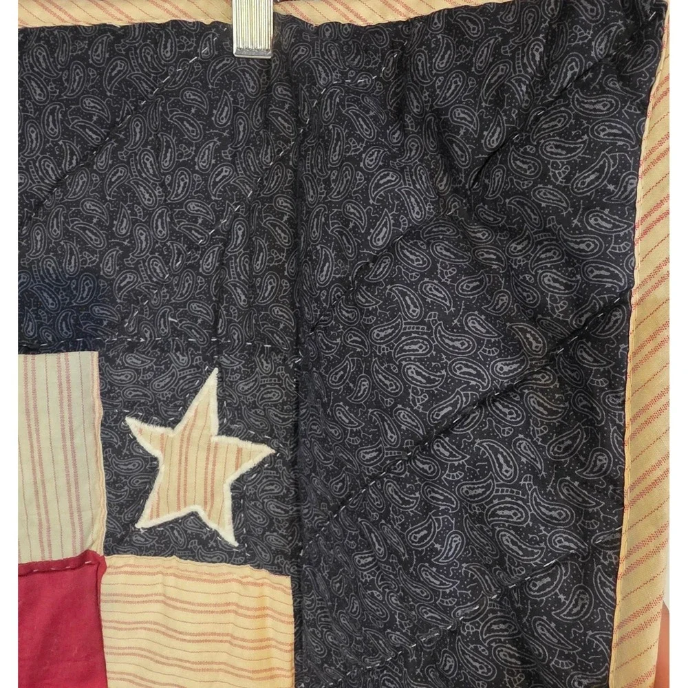 Americana Patriotic Stars and Stripes Quilted Wall Hanging Navy Red Cream 59x45